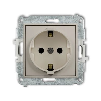 enkelvoudig schuko stopcontact met randaarde en verhoogde contactbescherming taupe