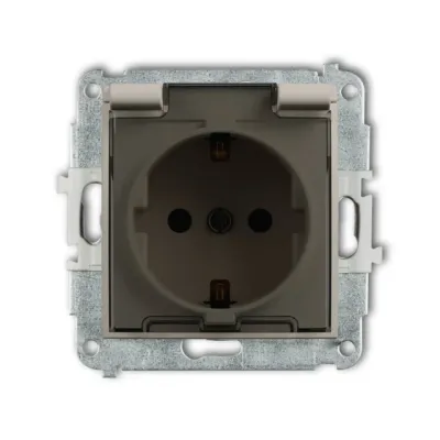 spatwaterdicht schuko stopcontact met randaarde, getinte transparante klep en verhoogde contactbescherming taupe